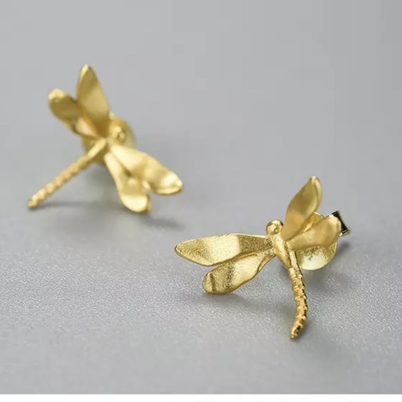 Artisan Handmade 925 Silver Gold Dragonfly The Zocah Dainty Earrings - Picture 3 of 10
